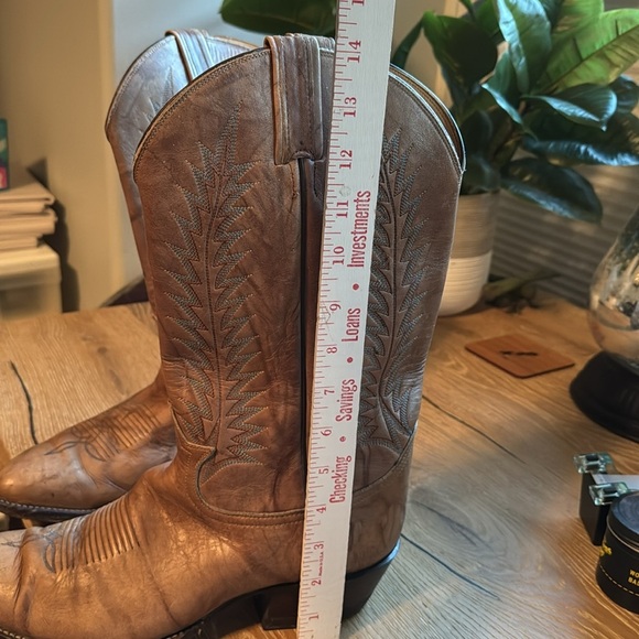 Tony Lama Brown Leather Cowboy Boots Mens 10D pointed toe feathers Western Rodeo - Picture 9 of 9